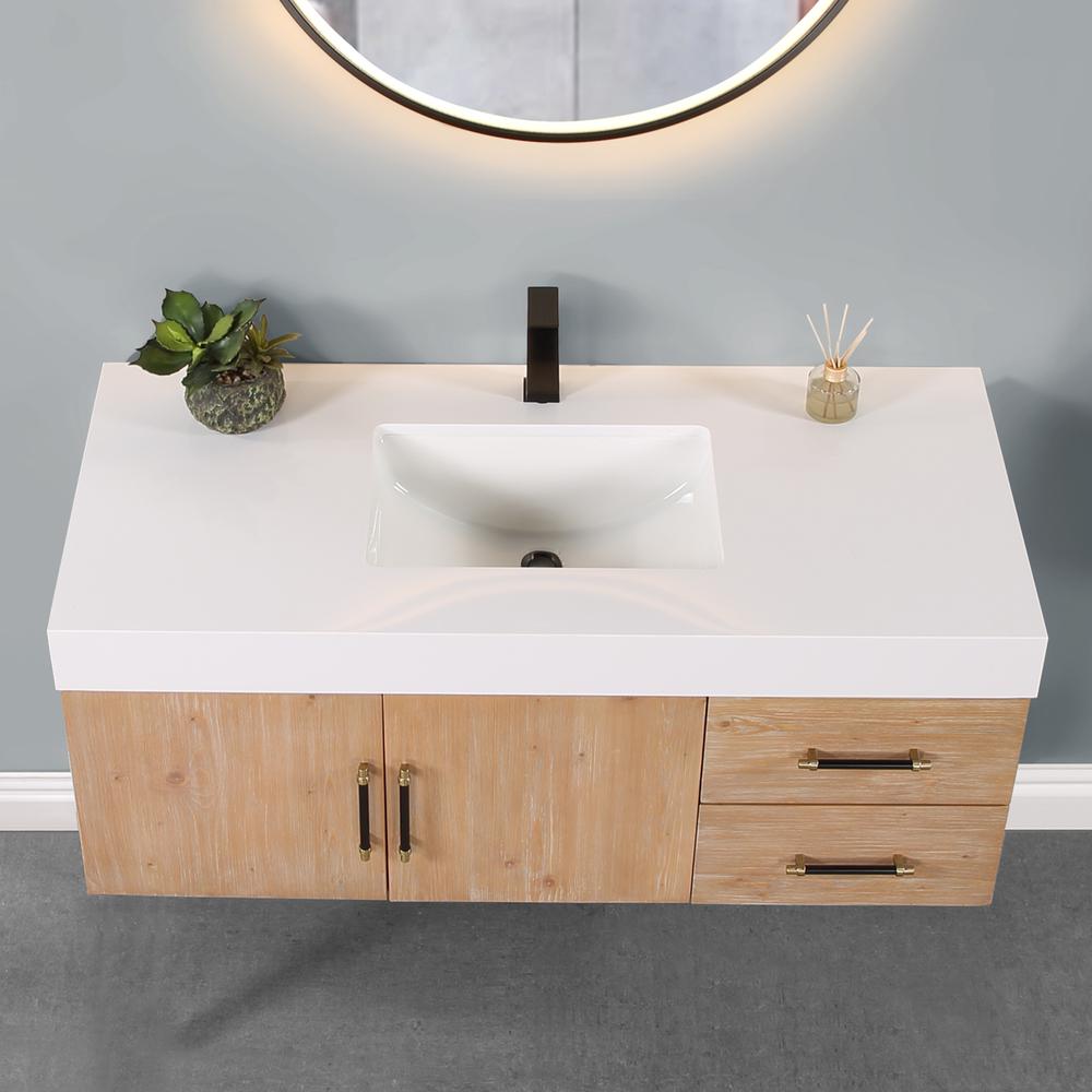 48" Wall-mounted Single Bathroom Vanity in Light Brown with Mirror. Picture 8
