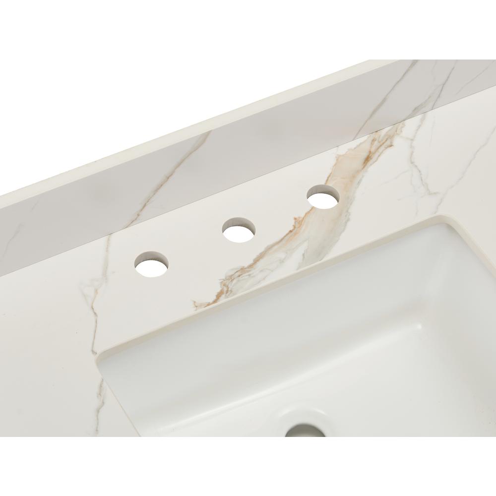 61 in. Composite Stone Vanity Top in Calacatta White with White Sink. Picture 4