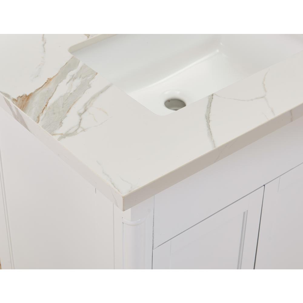 73 in. Composite Stone Vanity Top in Calacatta White with White Sink. Picture 4