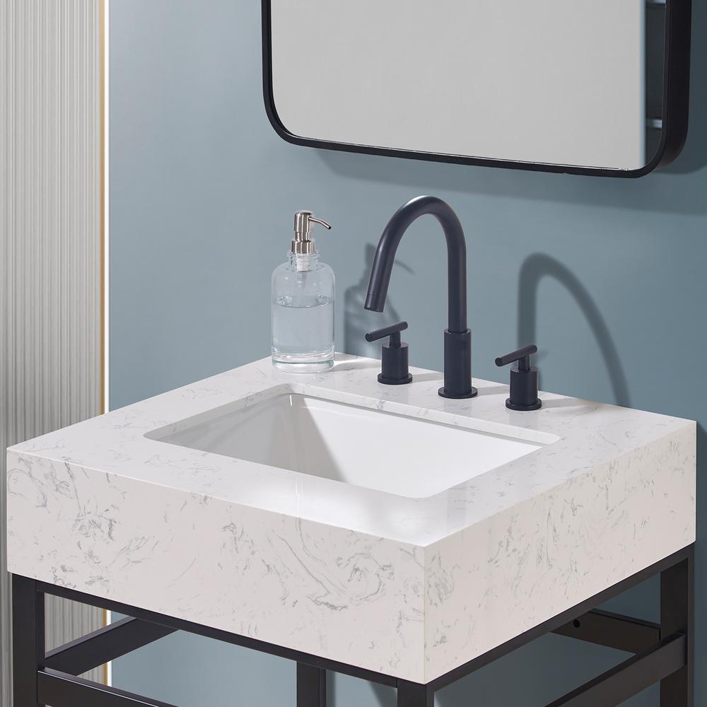 24. in Composite Stone Vanity Top in Aosta White Apron with White Sink. Picture 5