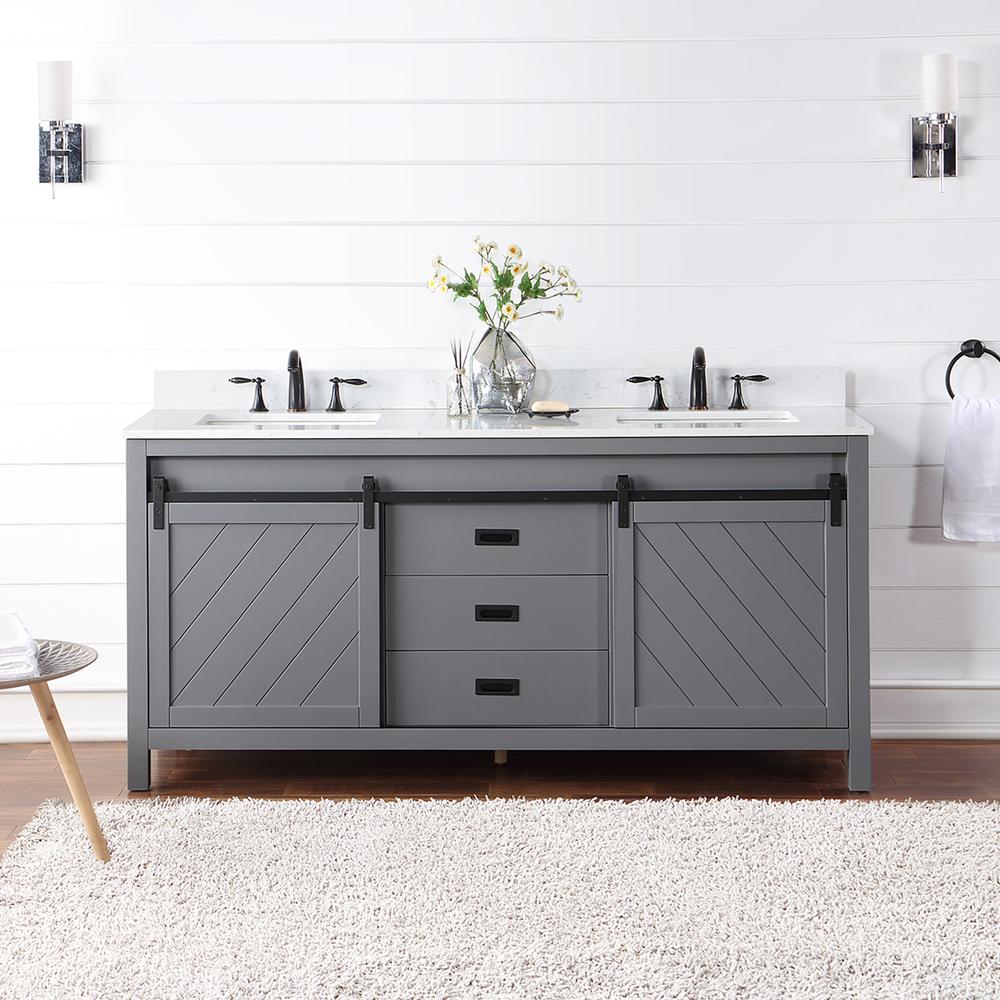 72" Double Bathroom Vanity Set in Gray without Mirror. Picture 3