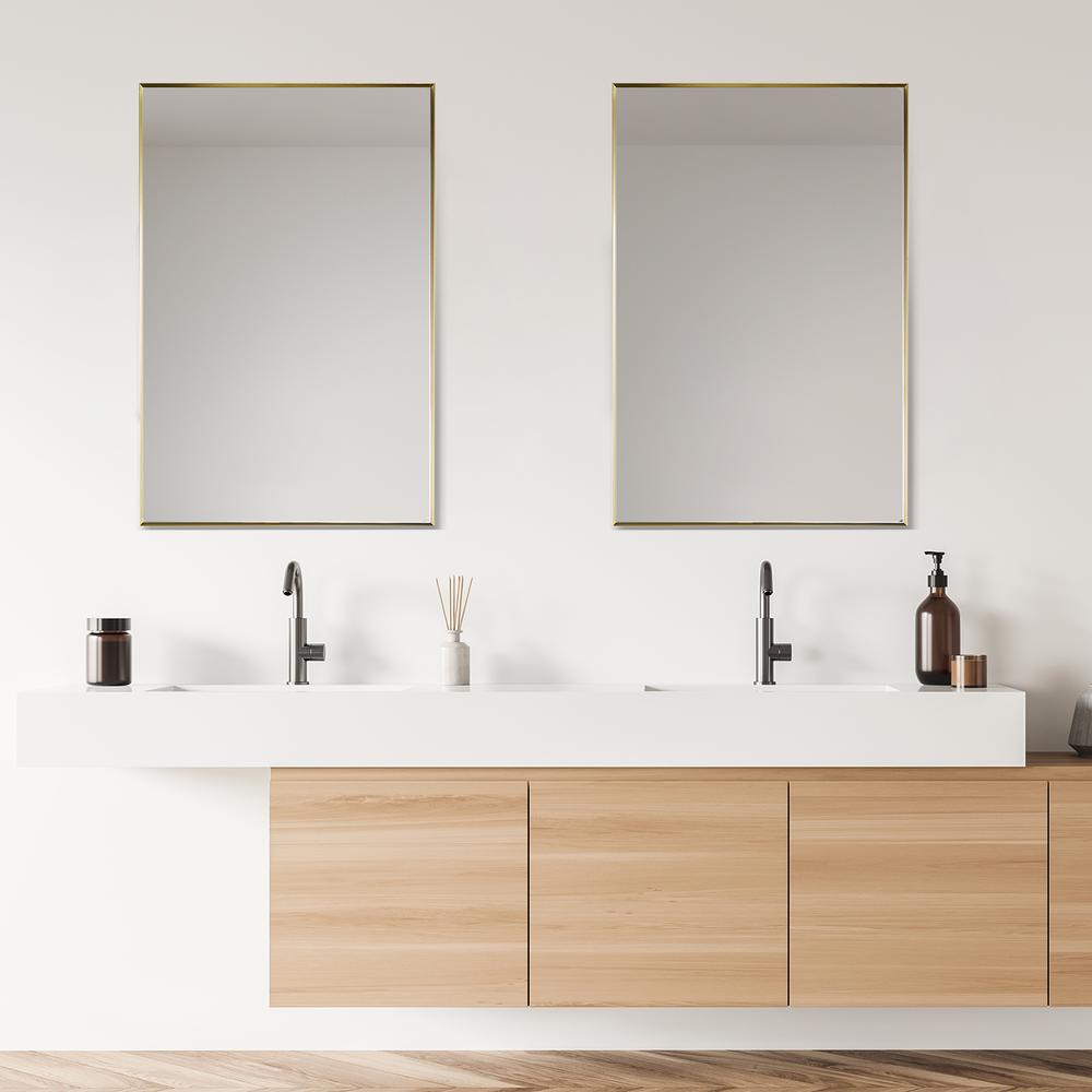 Sassi 24" Rectangle Bathroom/Vanity Brushed Gold Aluminum Framed Wall Mirror. Picture 14
