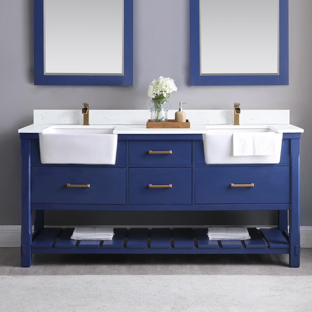 72" Double Bathroom Vanity Set in Jewelry Blue without Mirror. Picture 3