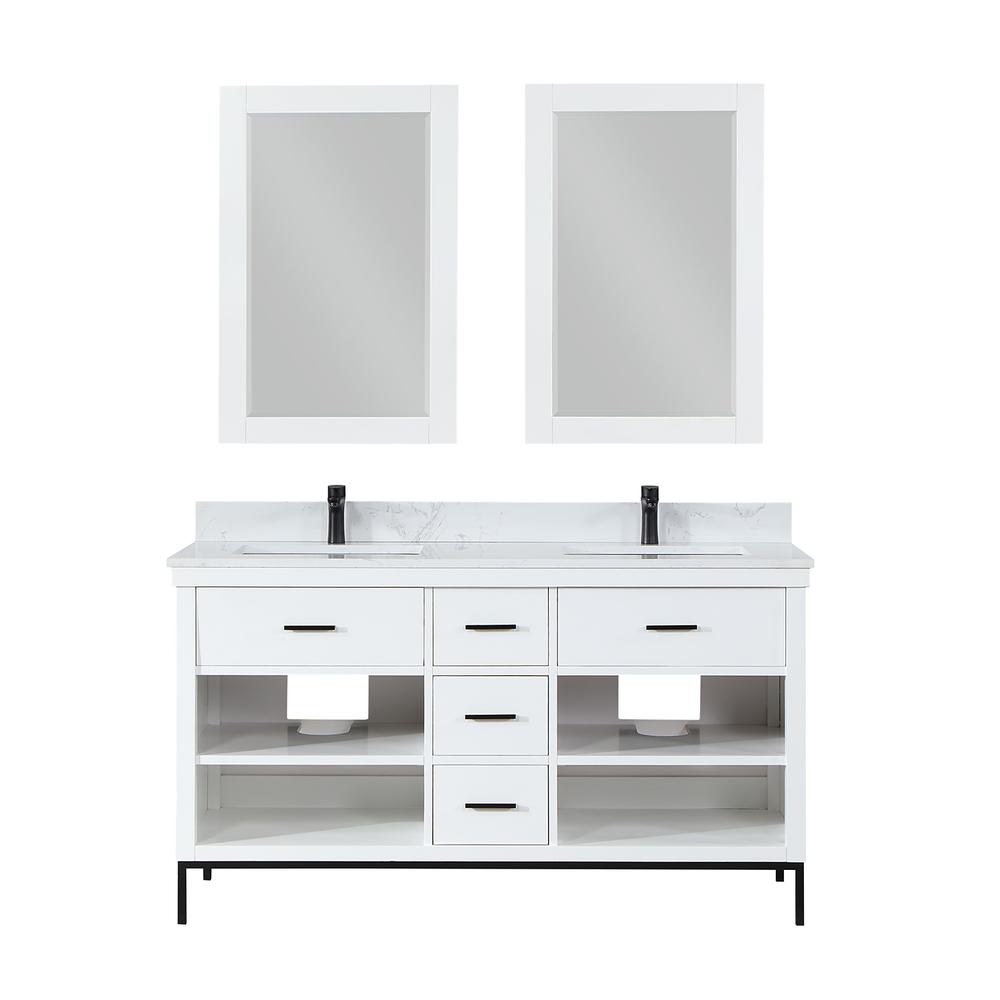 60" Double Bathroom Vanity Set in White with Mirror. Picture 1