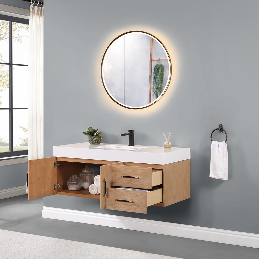 48" Wall-mounted Single Bathroom Vanity in Light Brown with Mirror. Picture 9