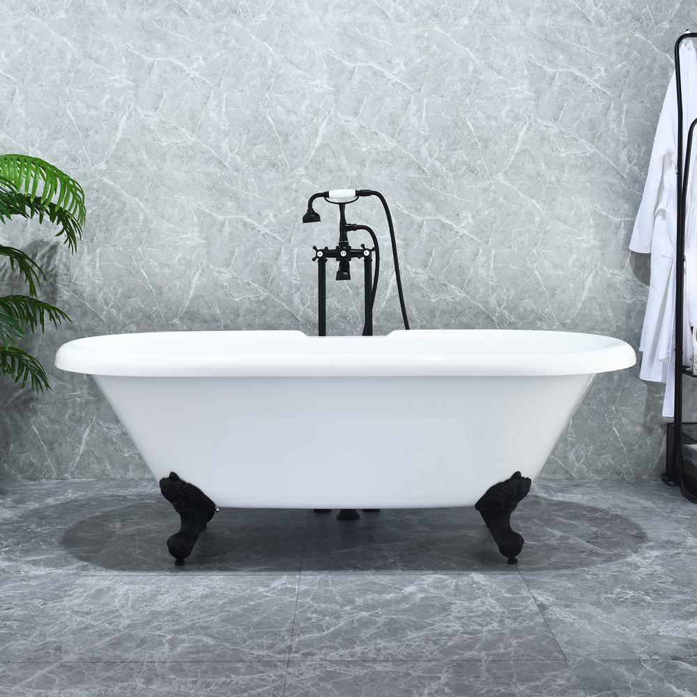 Kerta 67" x 29" Acrylic Clawfoot Soaking Bathtub in Glossy White. Picture 6