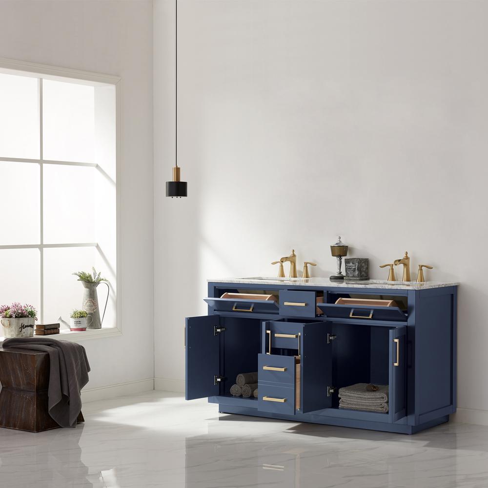 Double Bathroom Vanity Cabinet Only in Royal Blue without Countertop and Mirror. Picture 2