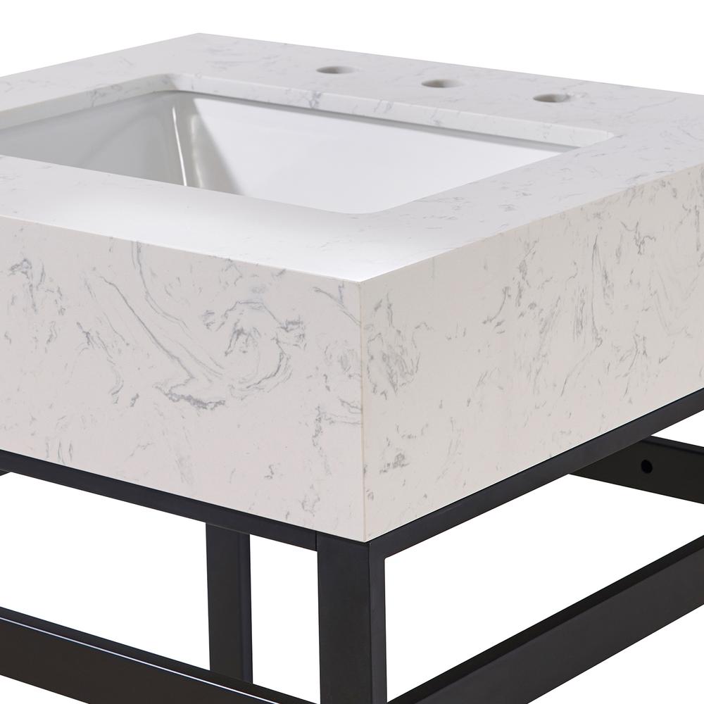 24. in Composite Stone Vanity Top in Aosta White Apron with White Sink. Picture 4