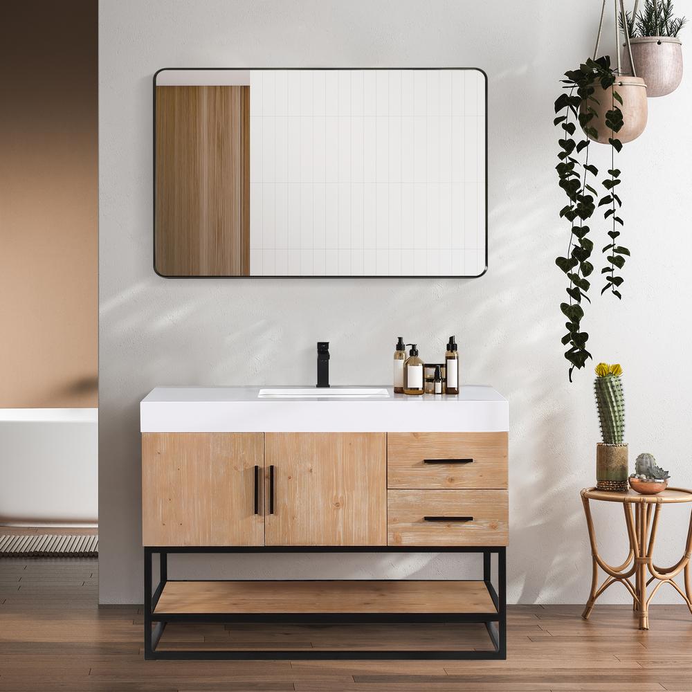 48" Single Bathroom Vanity in Light Brown with Mirror. Picture 15