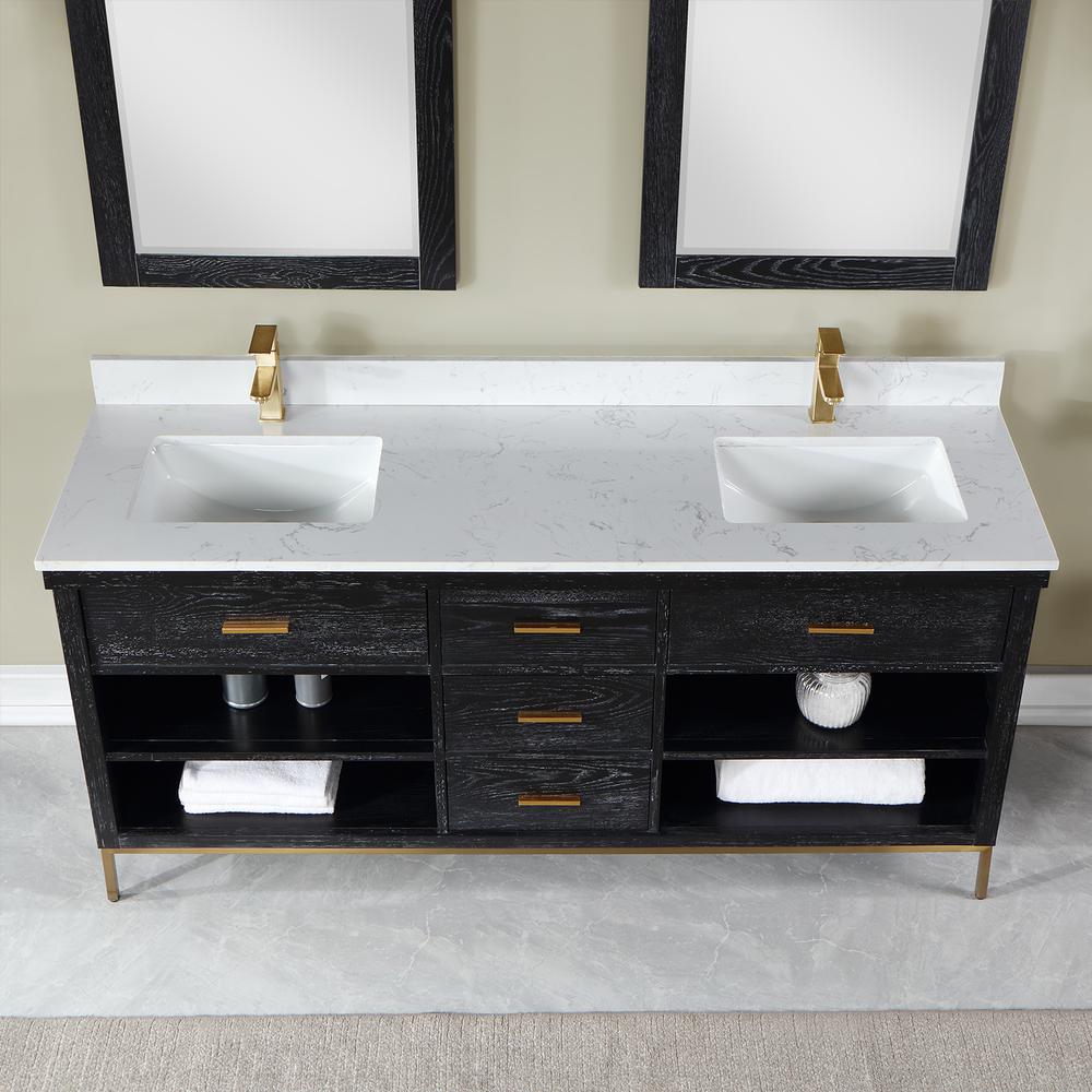 72" Double Bathroom Vanity Set in Black Oak with Mirror. Picture 6