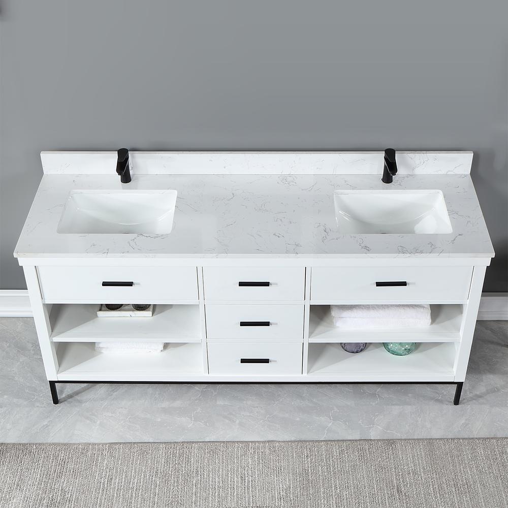 72" Double Bathroom Vanity Set in White without Mirror. Picture 6