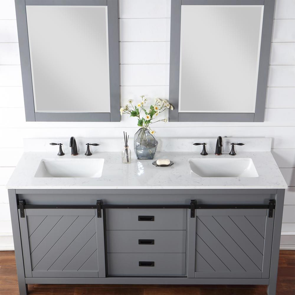 72" Double Bathroom Vanity Set in Gray with Mirror. Picture 7