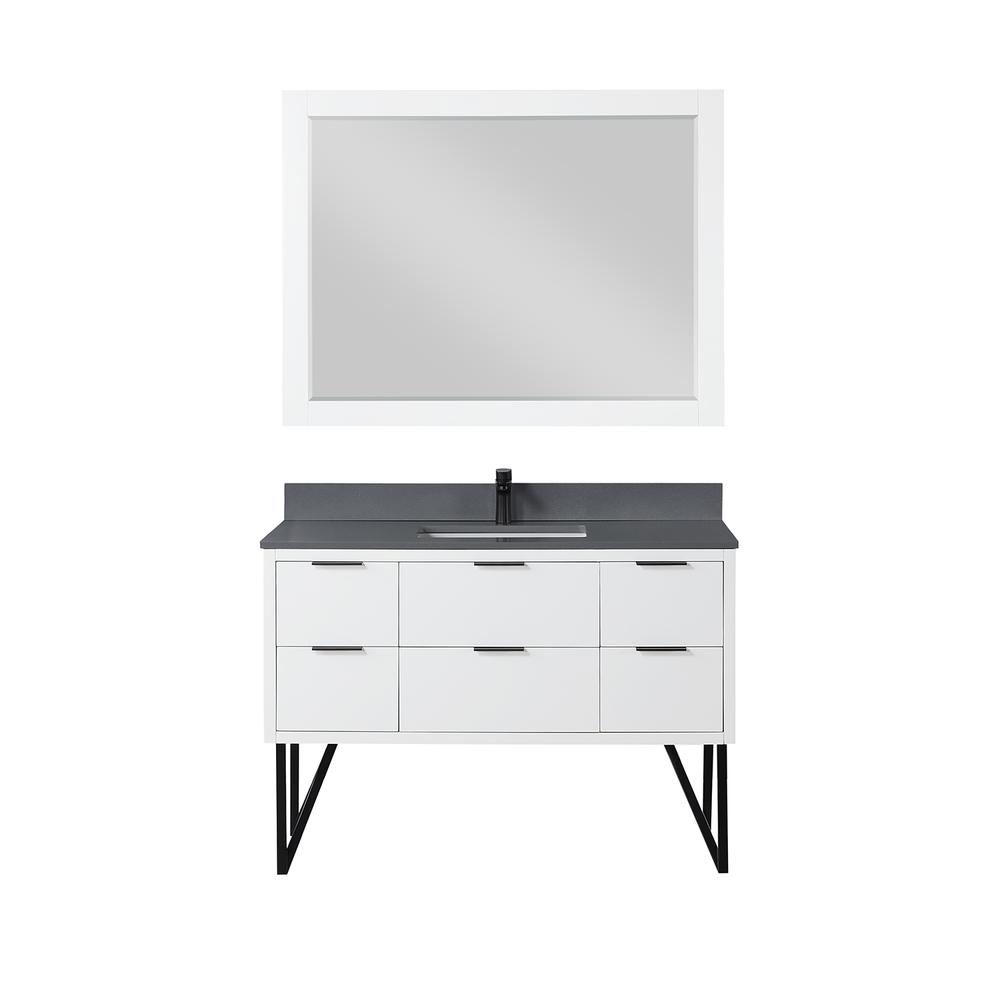 48" Single Bathroom Vanity in White with Mirror. Picture 1