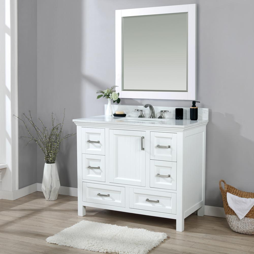 42" Single Bathroom Vanity Set in White with Mirror. Picture 4
