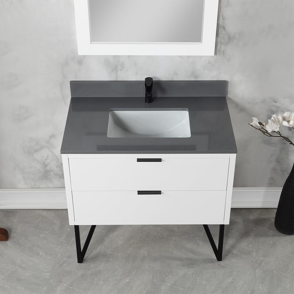 36" Single Bathroom Vanity in White with Mirror. Picture 6