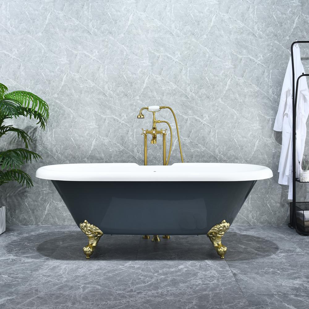 Kerta 67" x 29" Acrylic Clawfoot Soaking Bathtub in Glossy Gray. Picture 6