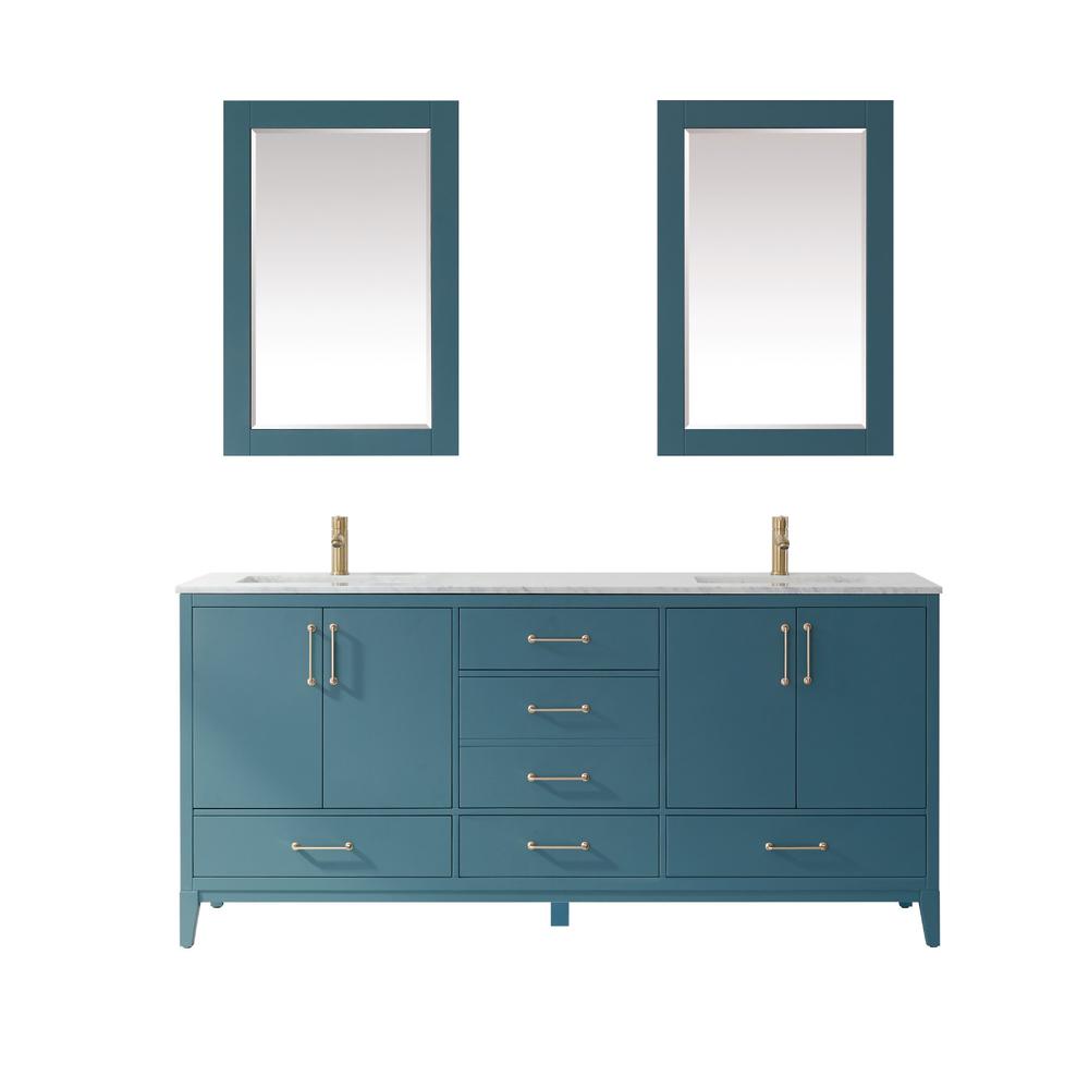 72" Double Bathroom Vanity Set in Royal Green with Mirror. Picture 1