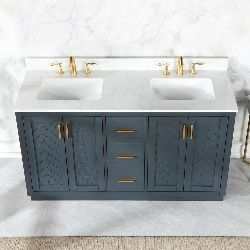 60" Double Bathroom Vanity Set in Classic Blue without Mirror. Picture 6