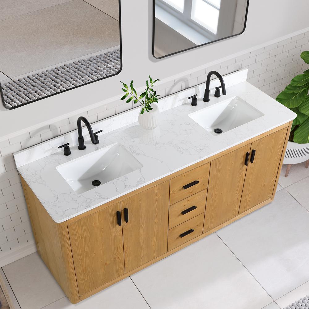 72" Double Bathroom Vanity in Natural Wood with Mirror. Picture 7