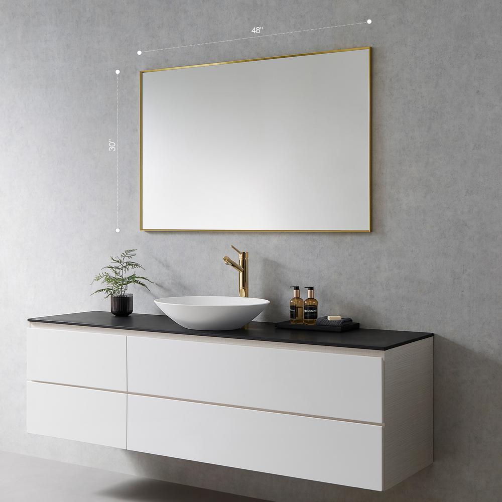 Sassi 48" Rectangle Bathroom/Vanity Brushed Gold Aluminum Framed Wall Mirror. Picture 3