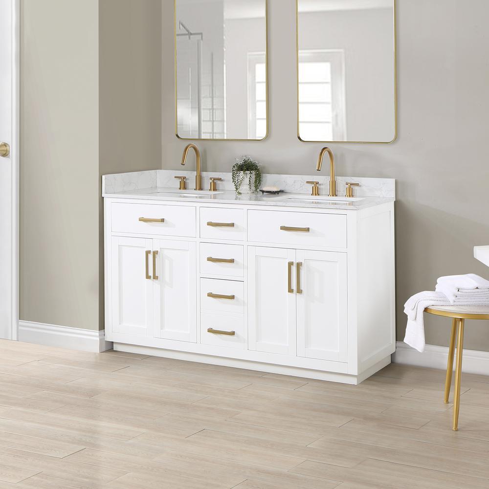 60" Double Bathroom Vanity in White without Mirror. Picture 6