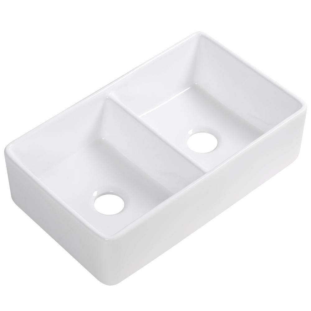 Glossy White Ceramic Rectangular 32" L x 19.7" W Vessel Bathroom Double Sinks. Picture 1