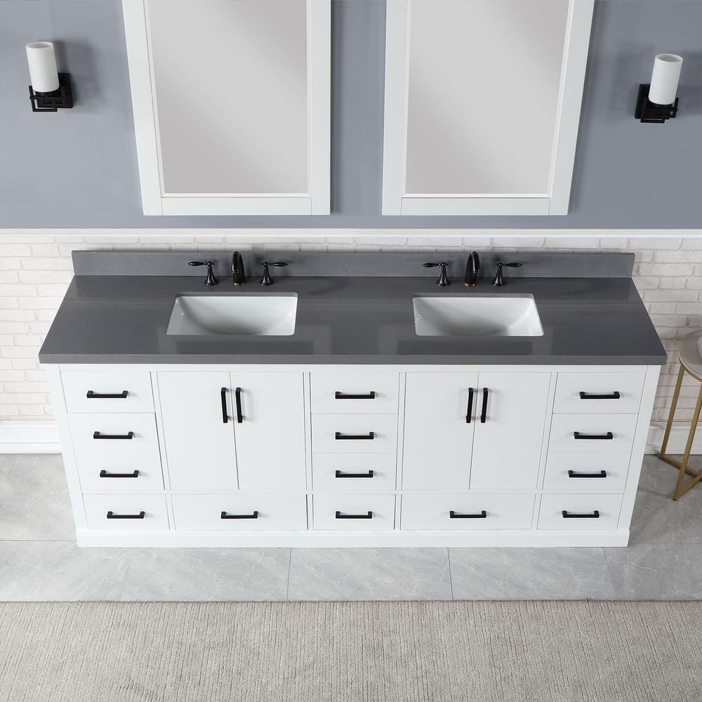 84" Double Bathroom Vanity Set in White with Mirror. Picture 6