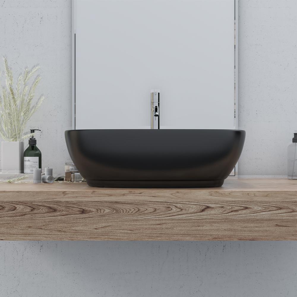 20 in. Oval Black
 Finish Ceramic Vessel Bathroom Vanity Sink. Picture 8