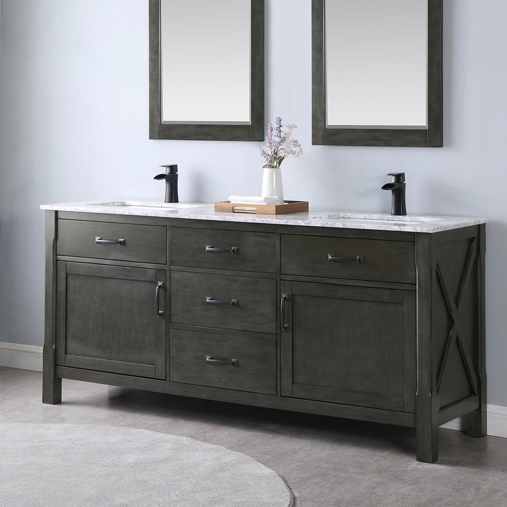 72" Double Bathroom Vanity Set in Rust Black without Mirror. Picture 4