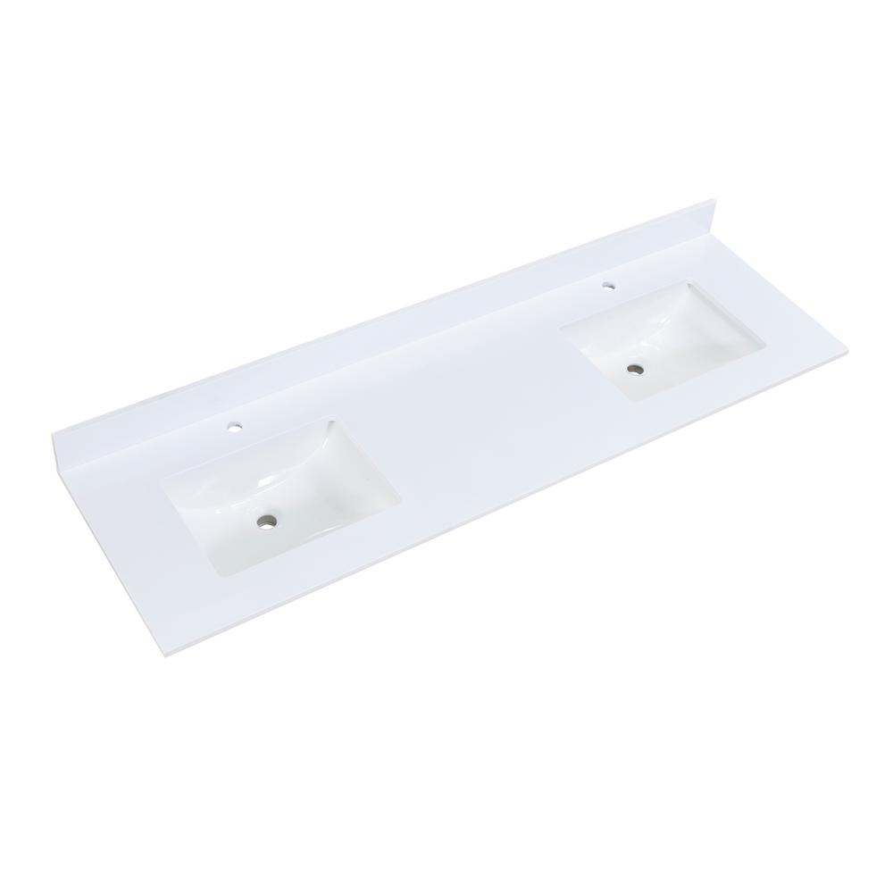 72 in. Composite Stone Vanity Top in Snow White with White Sink. Picture 4