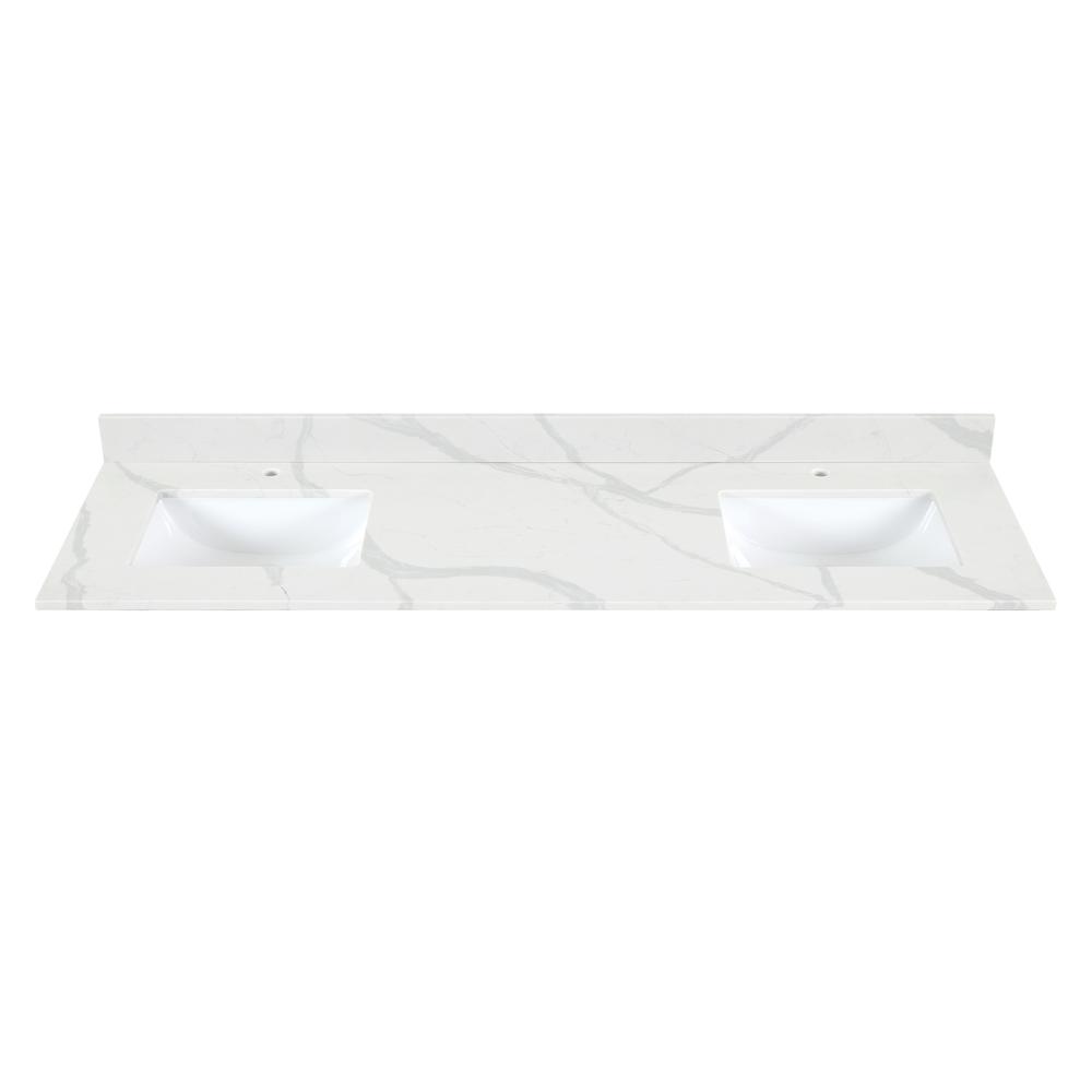 Arbios 72. in Quartz Stone Vanity Top in Calacatta White with White Sink. Picture 1