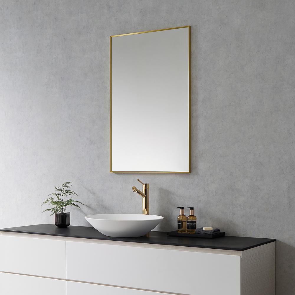 Sassi 24" Rectangle Bathroom/Vanity Brushed Gold Aluminum Framed Wall Mirror. Picture 6