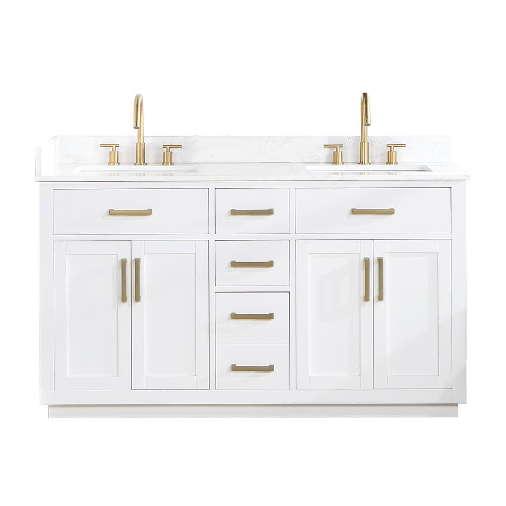60" Double Bathroom Vanity in White without Mirror. Picture 1