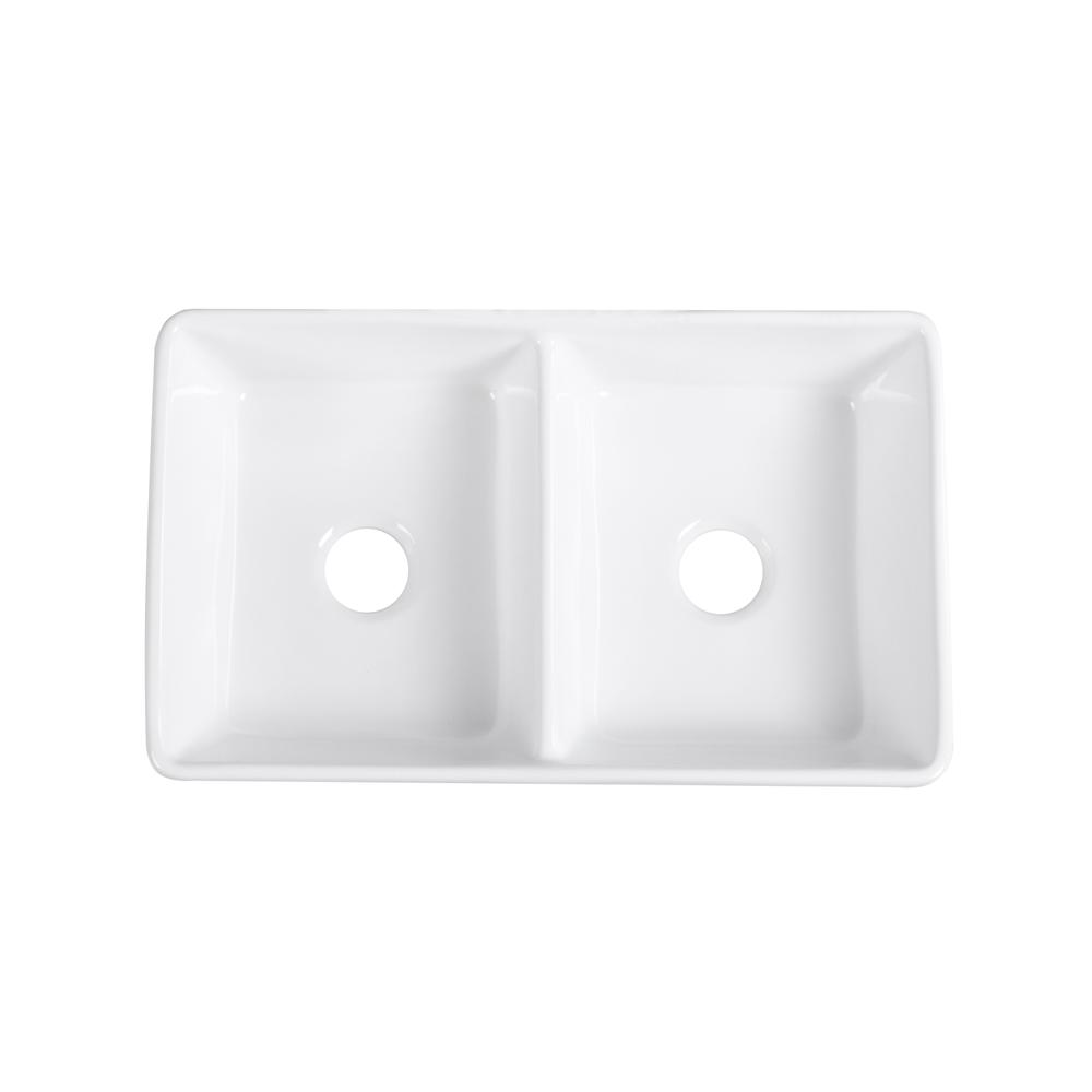 Glossy White Ceramic Rectangular 32" L x 19.7" W Vessel Bathroom Double Sinks. Picture 3