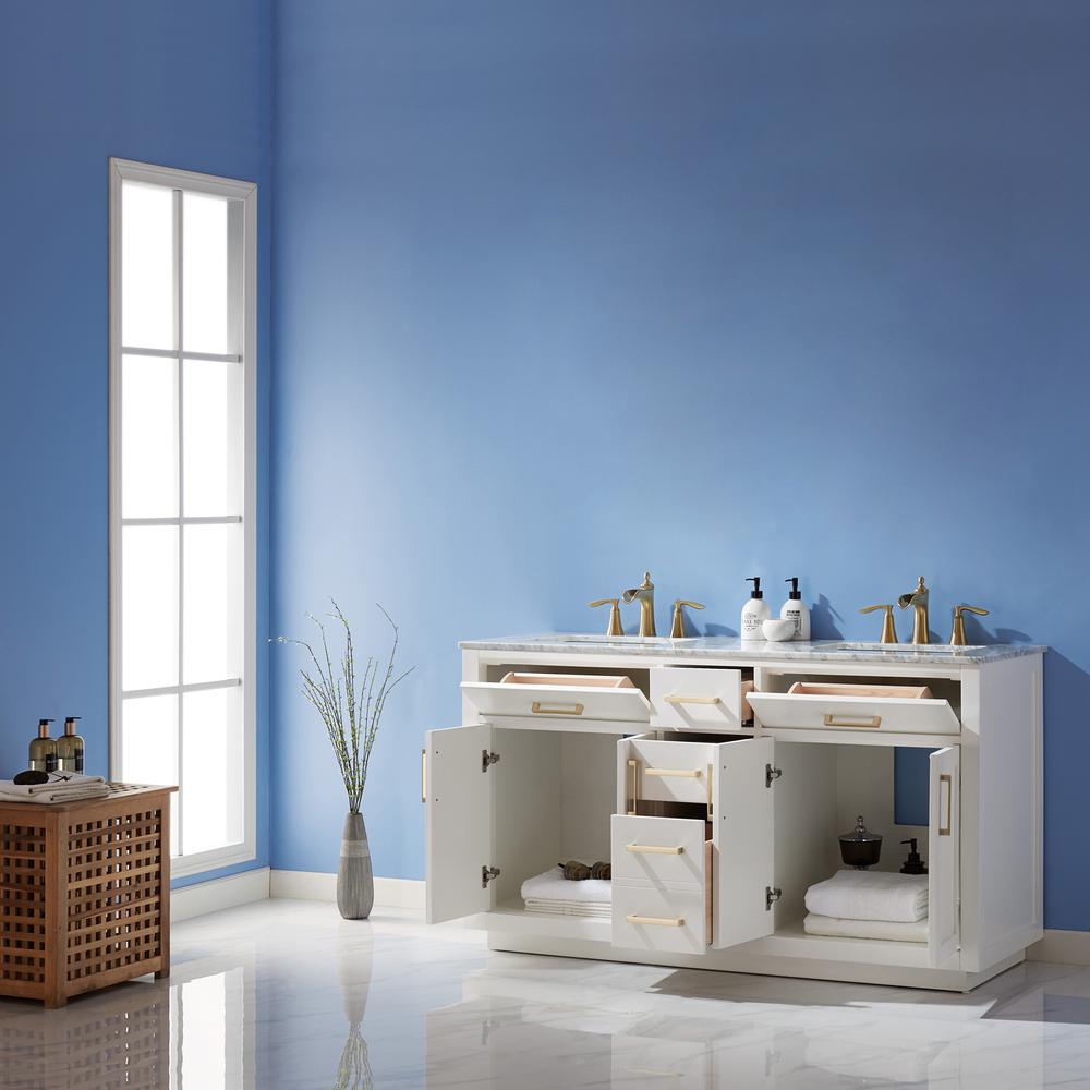 60" Double Bathroom Vanity Cabinet Only in White without Countertop and Mirror. Picture 3