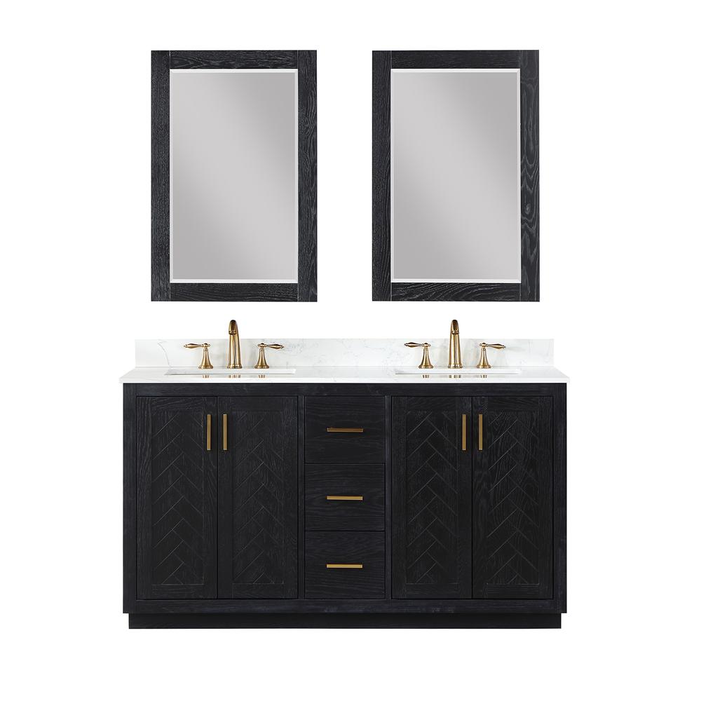 60" Double Bathroom Vanity Set in Black Oak with Mirror. Picture 1