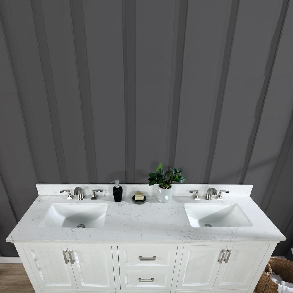 72" Double Bathroom Vanity Set in White with Mirror. Picture 6