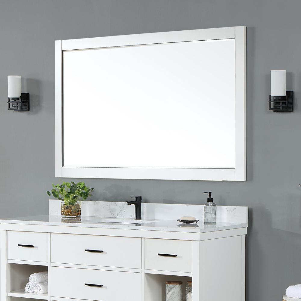 58" Rectangular Bathroom Wood Framed Wall Mirror in White. Picture 4