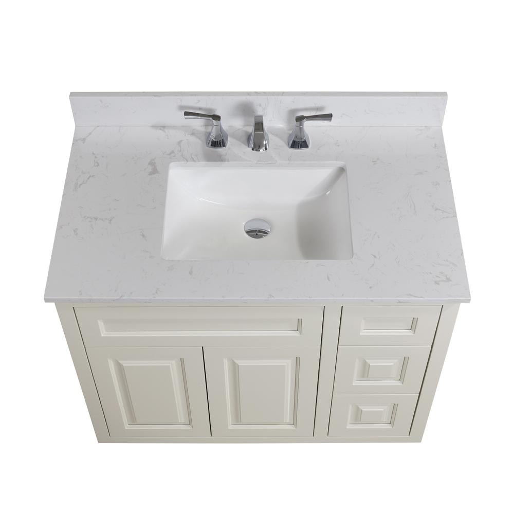 37 in. Composite Stone Vanity Top in Jazz White with White Sink. Picture 5