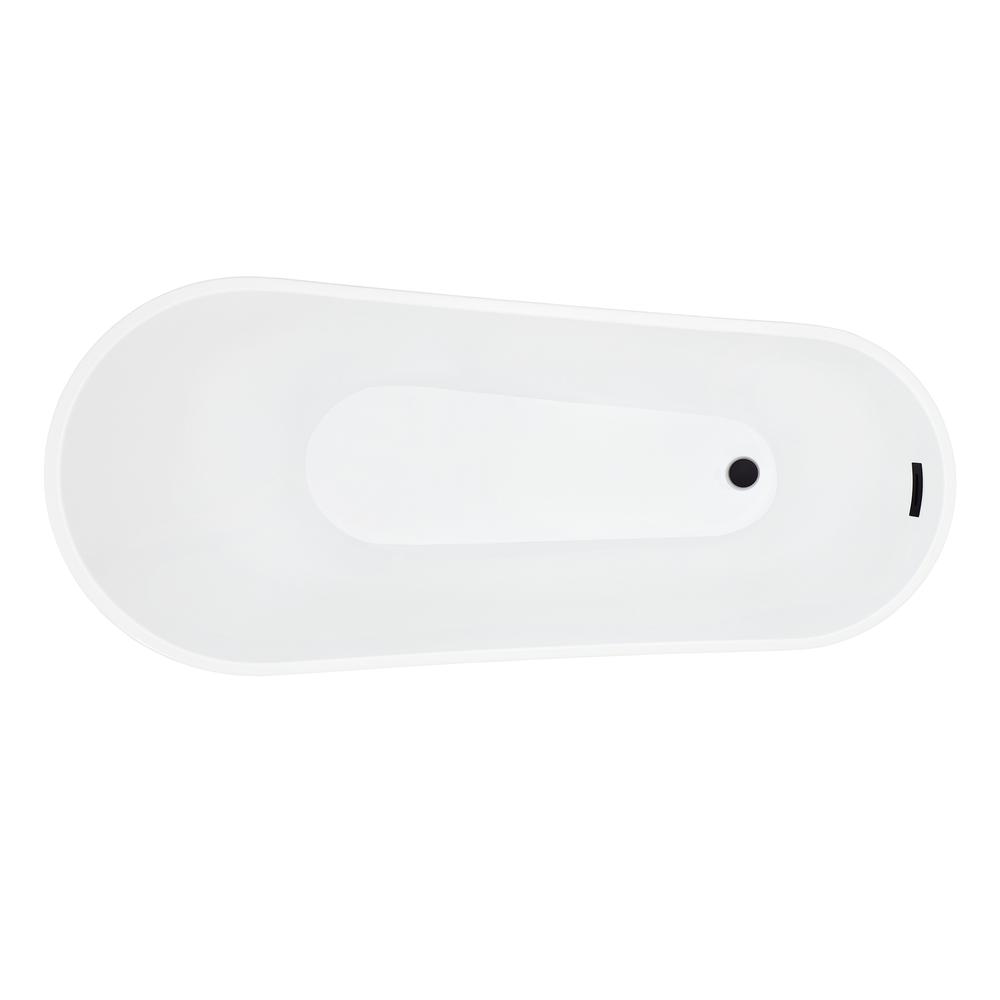 Ipure 67" x 29" Flatbottom Freestanding Acrylic Soaking Bathtub in Glossy White. Picture 3
