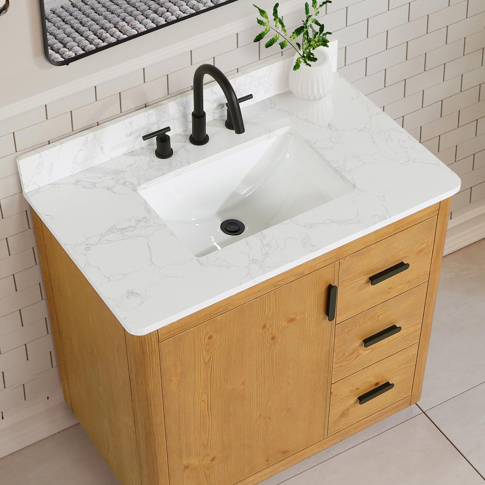 36" Single Bathroom Vanity in Natural Wood with Mirror. Picture 6