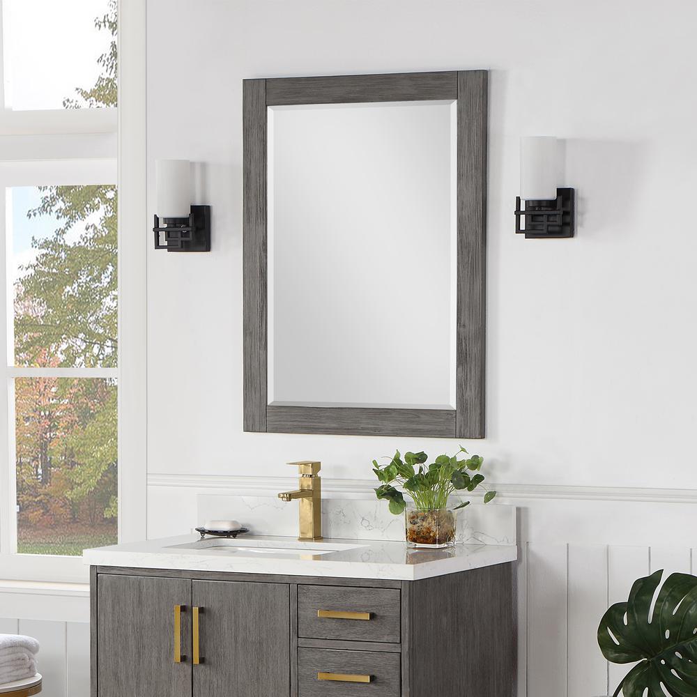 28" Rectangular Bathroom Wood Framed Wall Mirror in Classical Grey. Picture 4