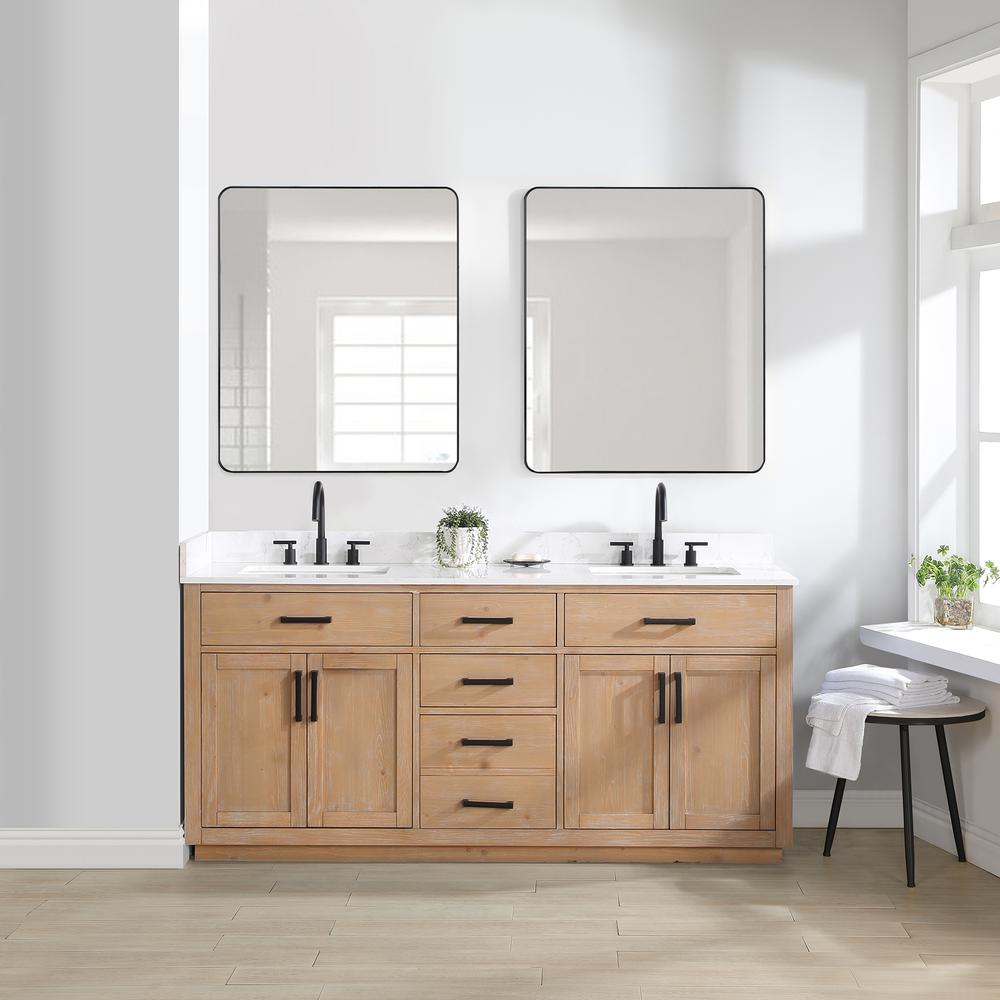 72" Double Bathroom Vanity in Light Brown with Mirror. Picture 5