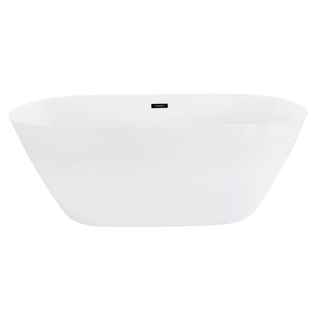 Tazlar 63" x 28" Flatbottom Freestanding Acrylic Soaking Bathtub in Glossy White. Picture 1