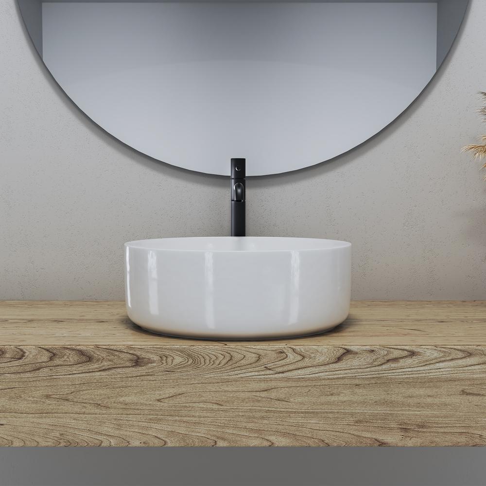 14 in. Round White
 Finish Ceramic Vessel Bathroom Vanity Sink. Picture 8