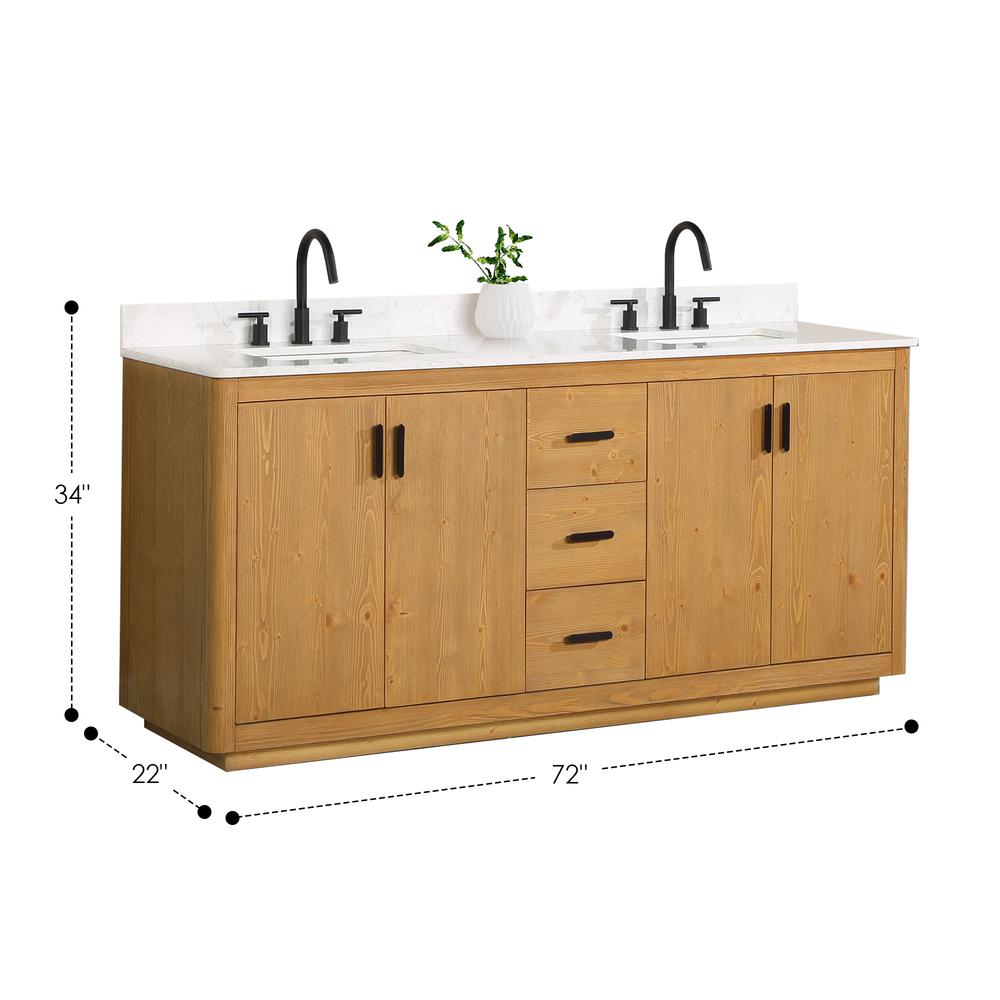 72" Double Bathroom Vanity in Natural Wood with Mirror. Picture 3