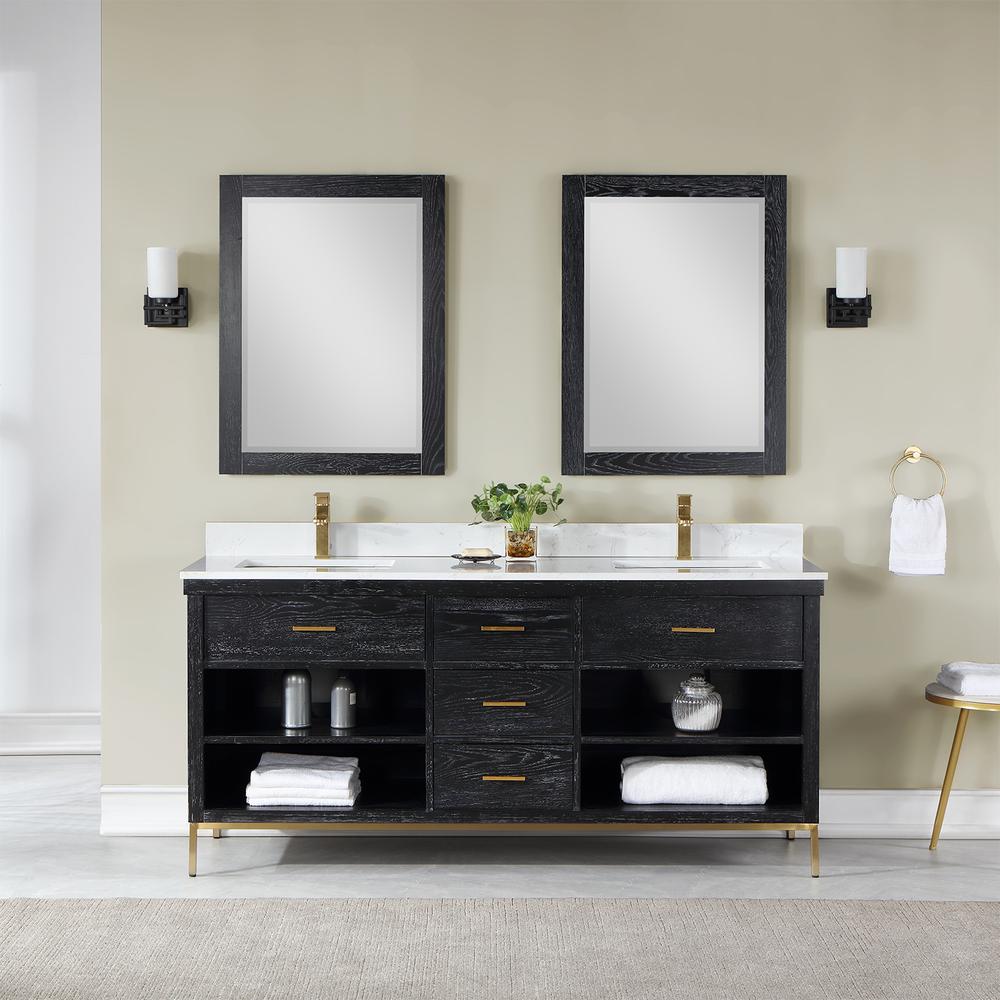 72" Double Bathroom Vanity Set in Black Oak with Mirror. Picture 3