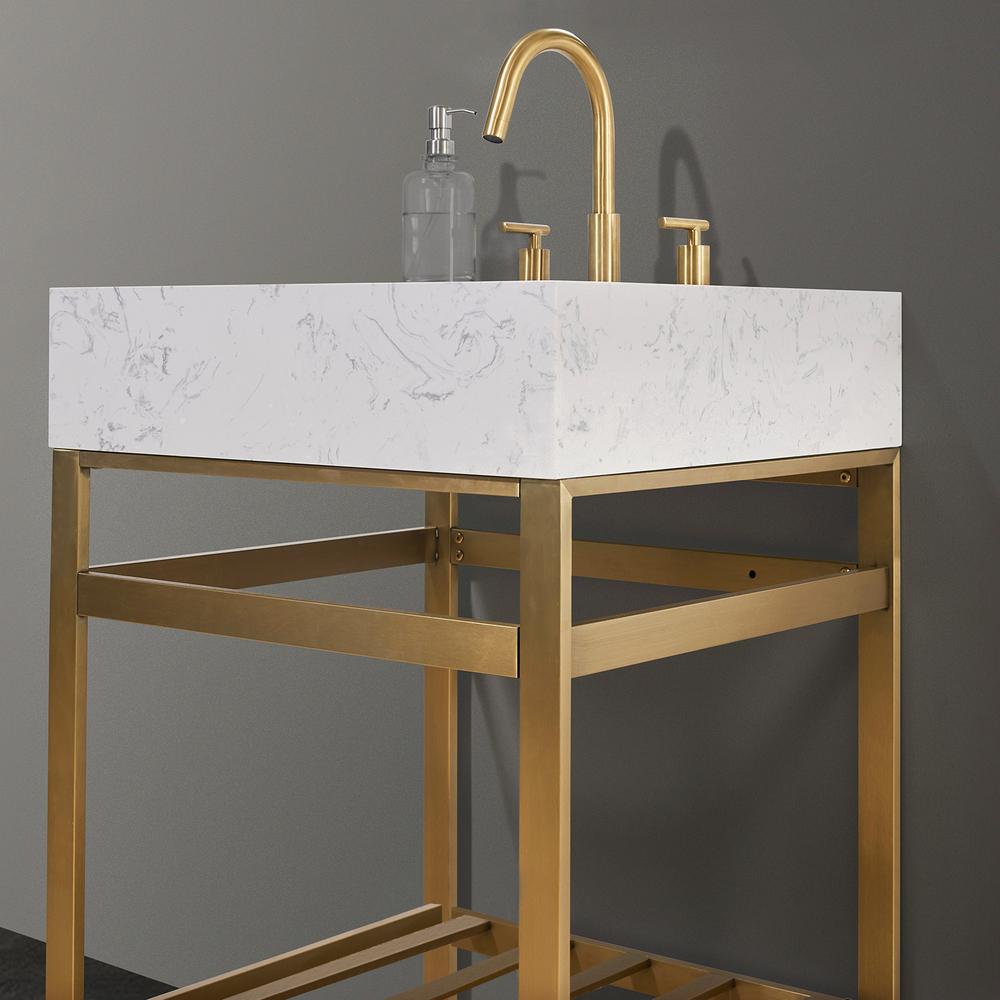 24" Single Stainless Steel Vanity Console in Brushed Gold without Mirror. Picture 6