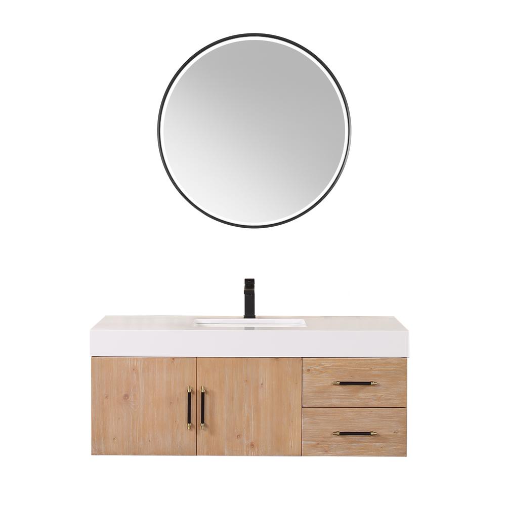 48" Wall-mounted Single Bathroom Vanity in Light Brown with Mirror. Picture 1