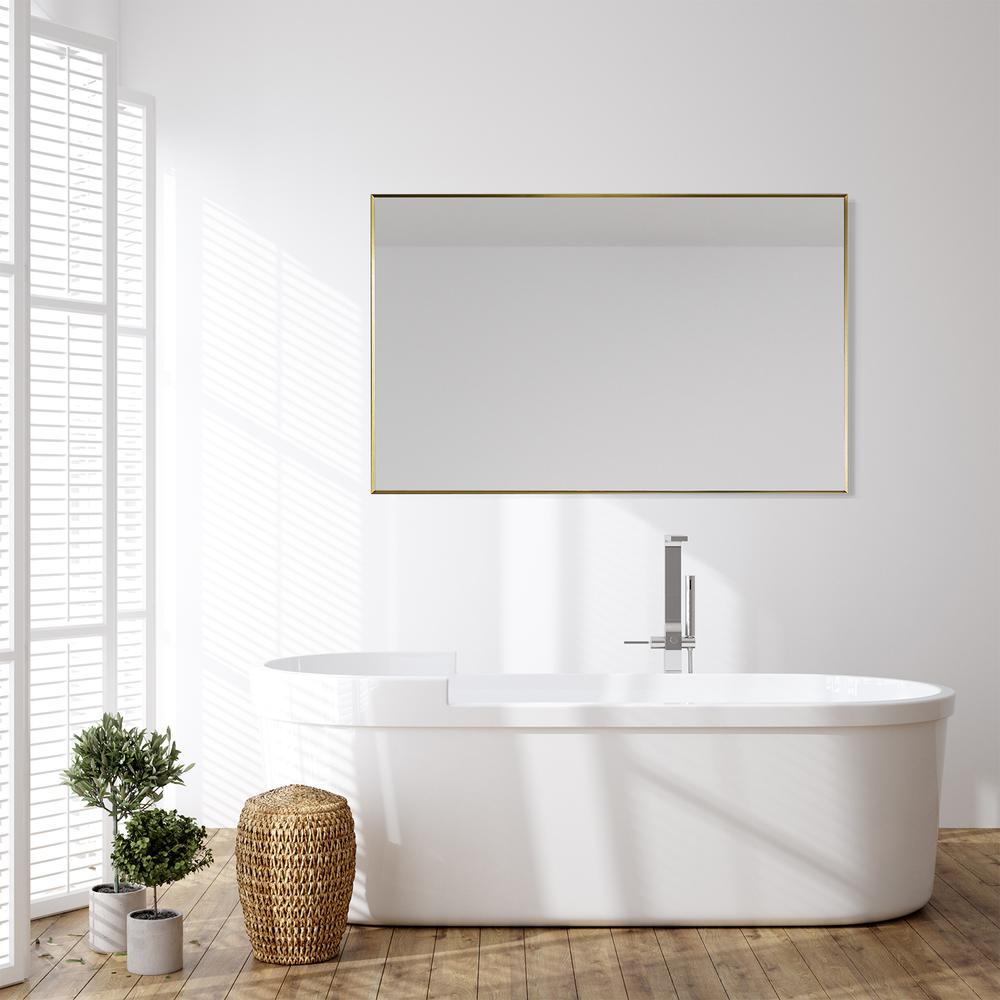 Sassi 48" Rectangle Bathroom/Vanity Brushed Gold Aluminum Framed Wall Mirror. Picture 13